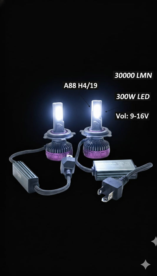 H4 LED Headlight Bulbs Hi & Lo Beam 30000LM 6200K, 300W LED Auto Conversion Fog Lamp Car LED (9 V, 300 W) (Universal For Car, Pack of 2) - AutopartdealsH4 30000LM