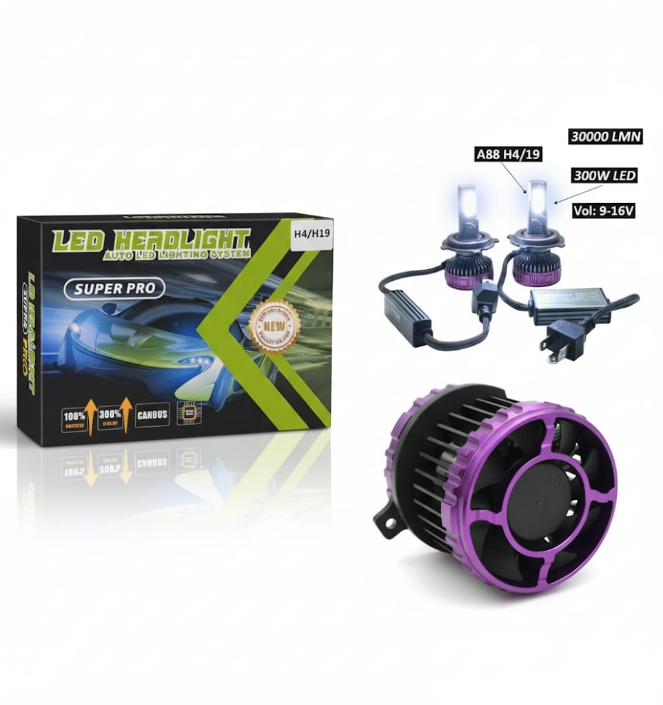 H4 LED Headlight Bulbs Hi & Lo Beam 30000LM 6200K, 300W LED Auto Conversion Fog Lamp Car LED (9 V, 300 W) (Universal For Car, Pack of 2) - AutopartdealsH4 30000LM