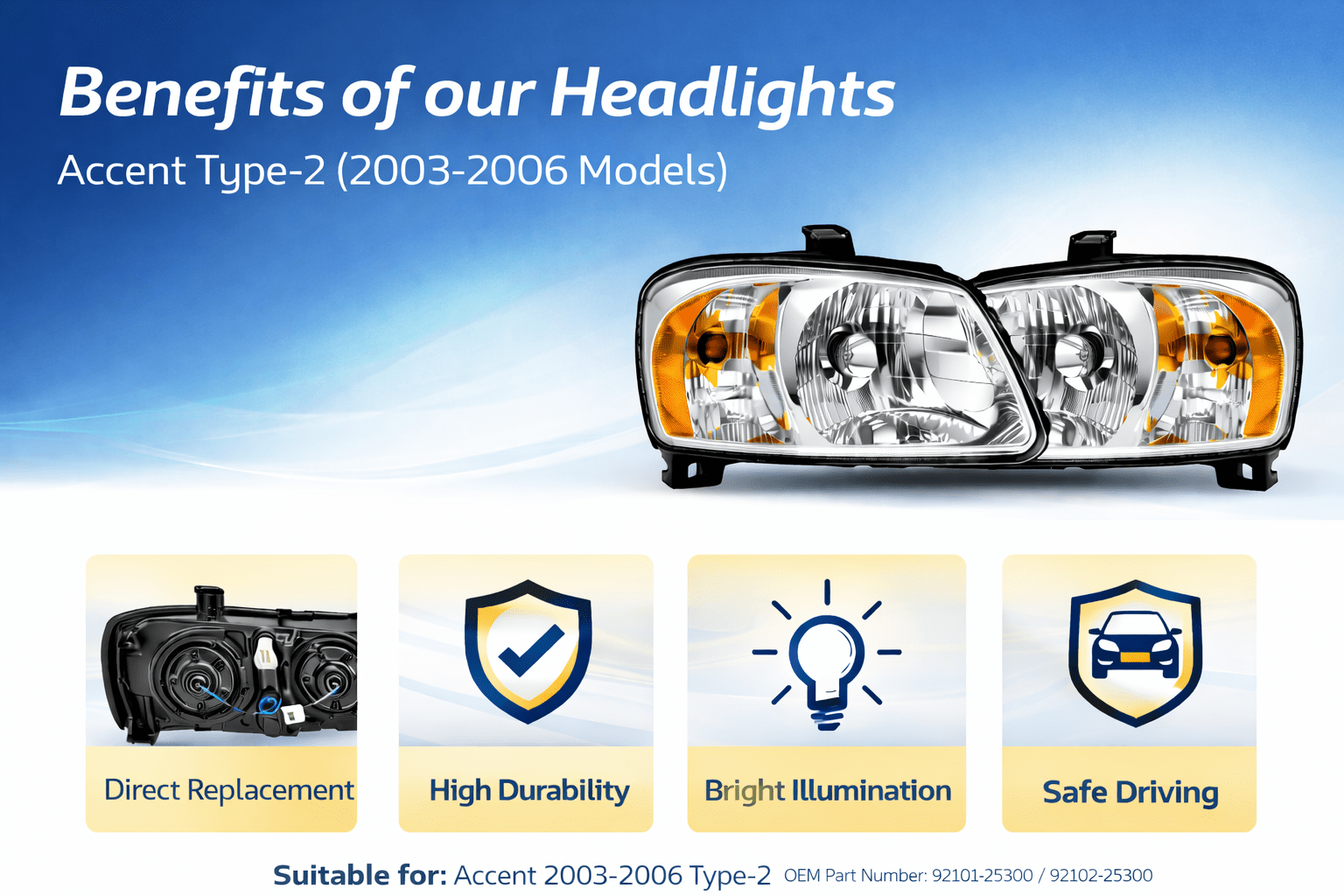 Headlight Assembly Suitable for Accent Type - 2 | 100% OEM Fit - Autopartdeals