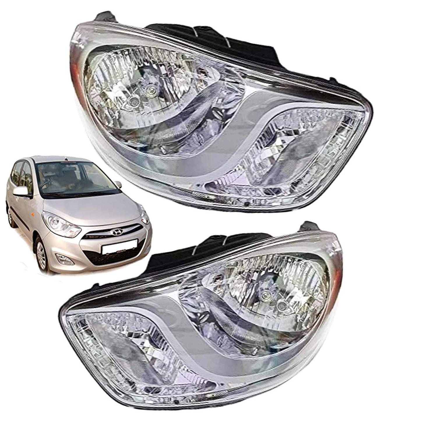 Headlight Compatible for Hyundai i10 Type - II Left Side/ Right Side/ Complete Set - AutopartdealsHL I10 T-2 Set