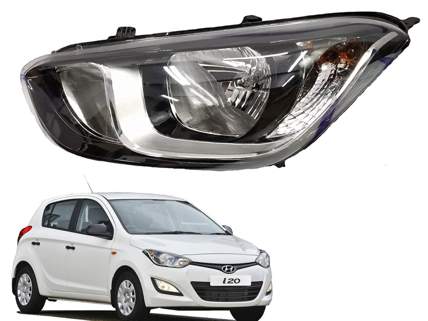 Headlight Compatible for Hyundai i20 Type - II Left Side/ Right Side/ Complete Set - AutopartdealsHL I20 T-2 RS