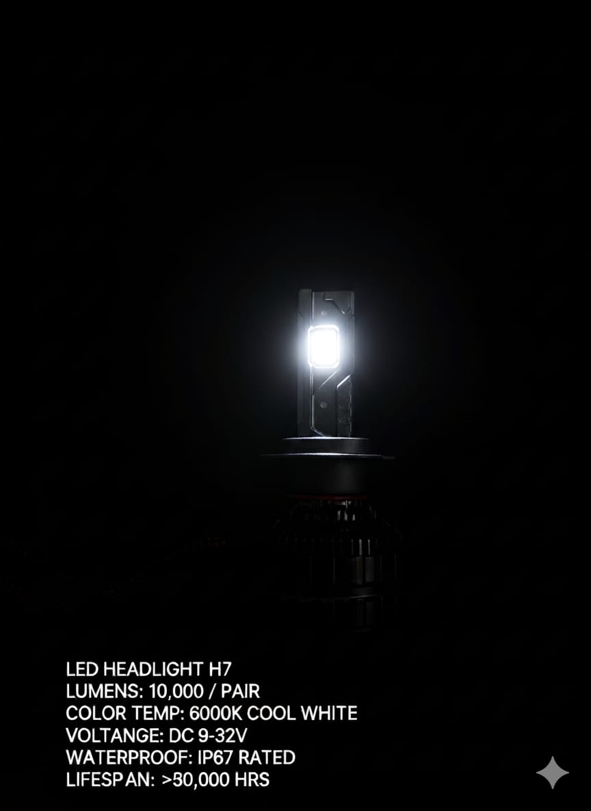 LED Car Headlight Bulbs 10000LM, 6000K, 300W, H7 LED Headlight Auto Conversion Driving Lamp with (Color White) Set of 2Pcs - AutopartdealsHY300W10000