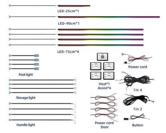 Multicolor Music Controlled Sound Activated Car Interior Decoration Ambient Lighting Dream Color Lights with Mobile App Control for All Cars (18 in 1) - AutopartdealsAmbient Light